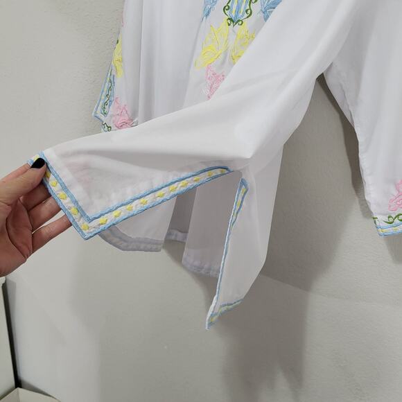 Embroidered Top womens XL XXL 16 18 White Pastel Butterfly Embroidery Summer - Picture 5 of 10